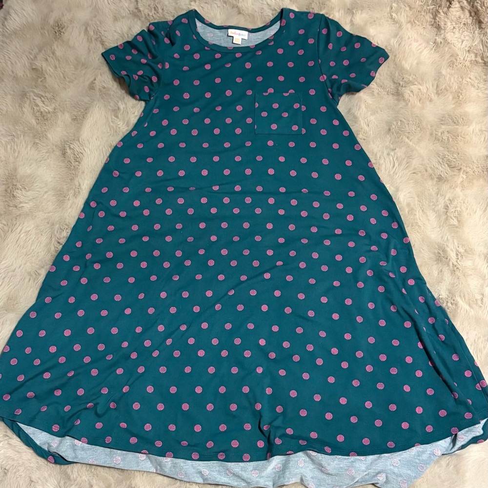 Lularoe Teal Polka Dot Swing Dress with Pink Dots